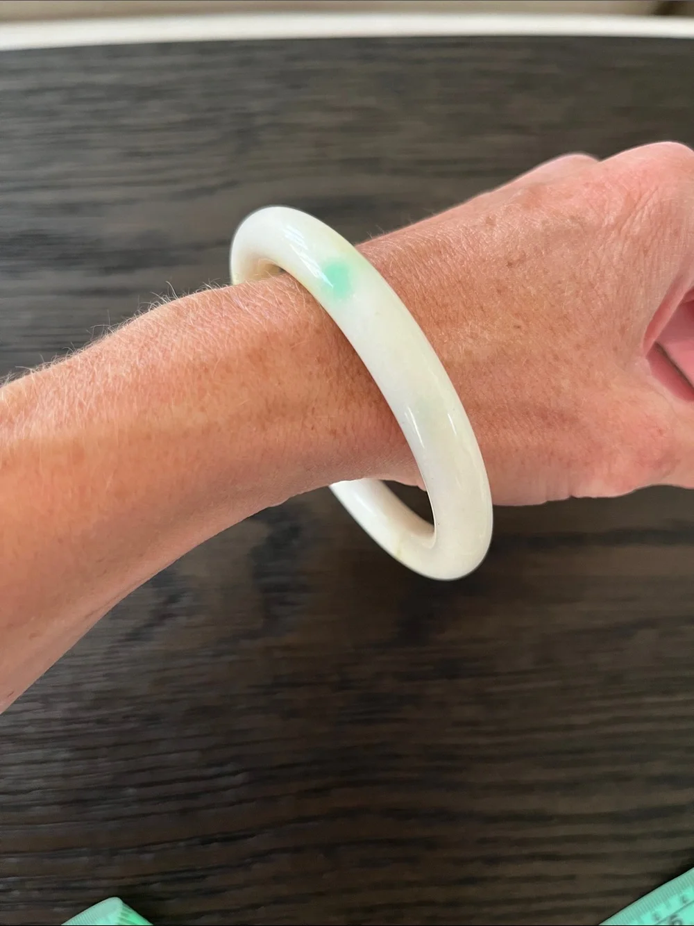 White/Cream Jade Bangle Bracelet with Subtle Green Accents